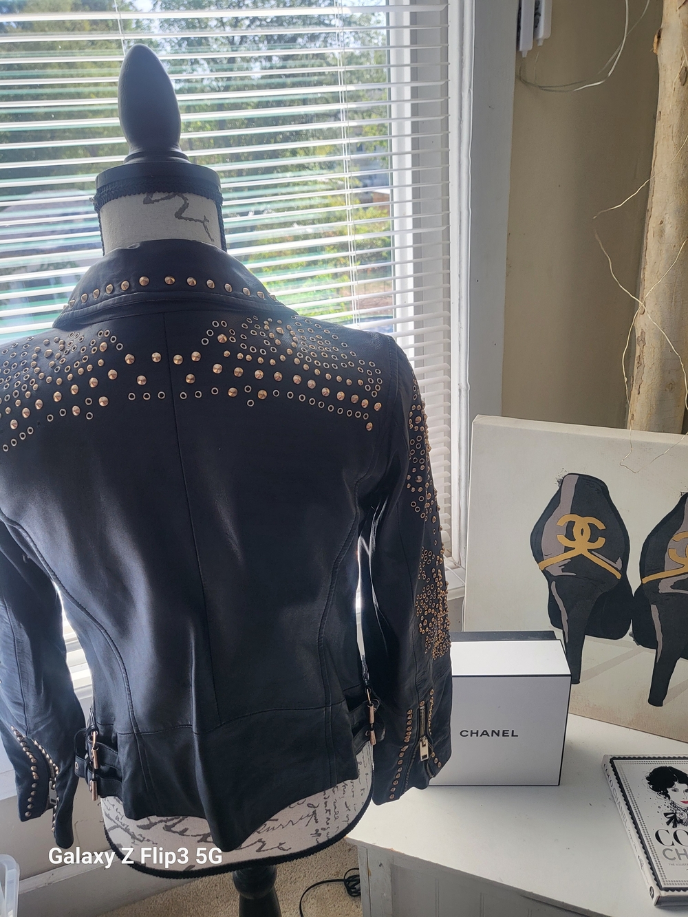 Zara Black Leather Jacket with Gold-Tone Studs